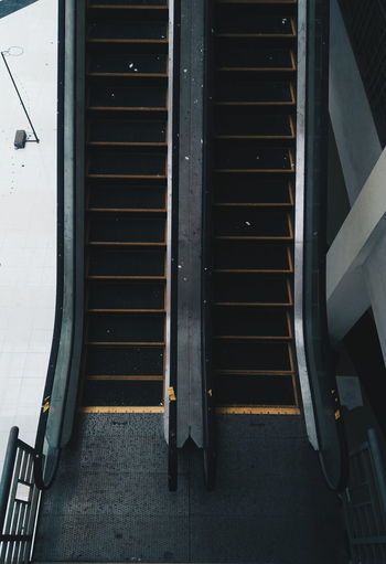 High angle view of escalator at railroad station