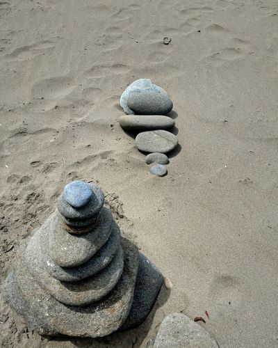 High angle view of stones on sand