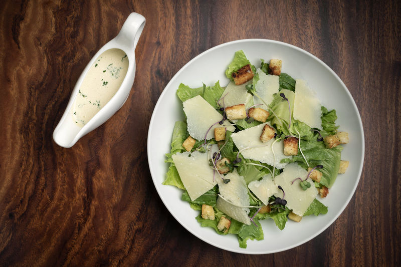 High angle view of food in plate on table