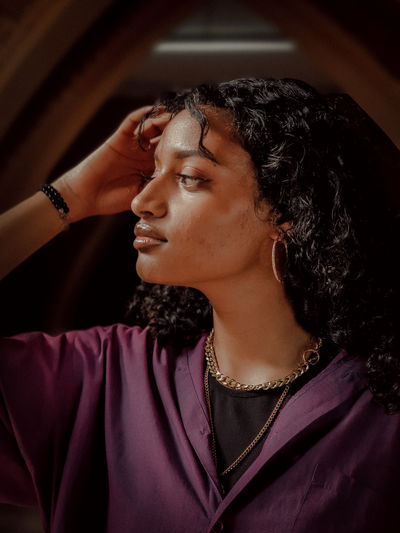 Portrait of woman looking away
