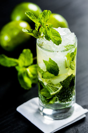 Close-up of mojito on table