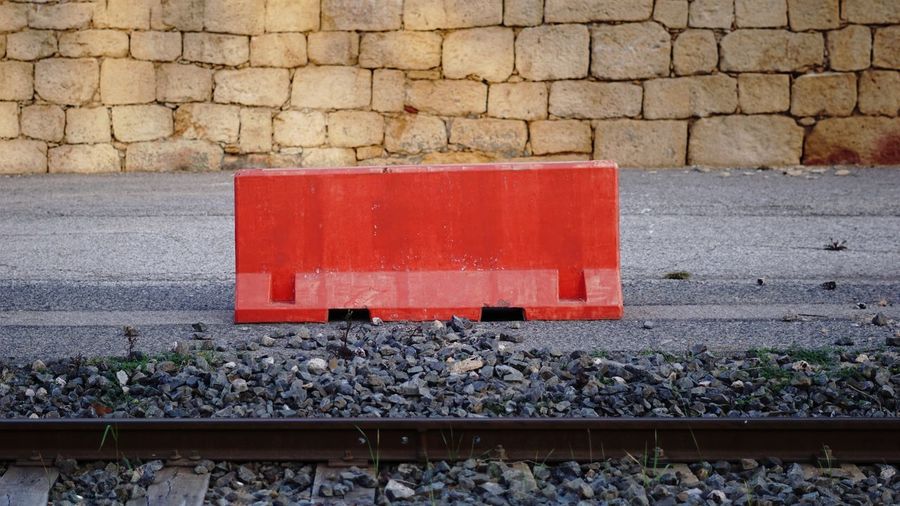 Red train on railroad track