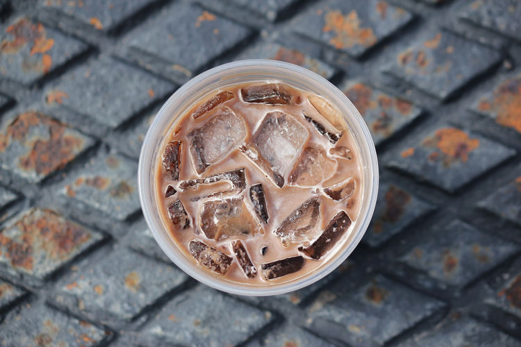 High angle view of ice tea