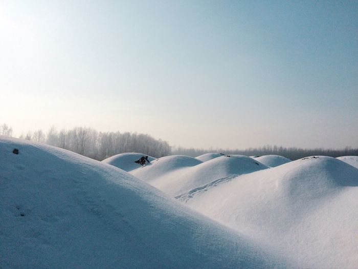 Snow covered landscape against sky