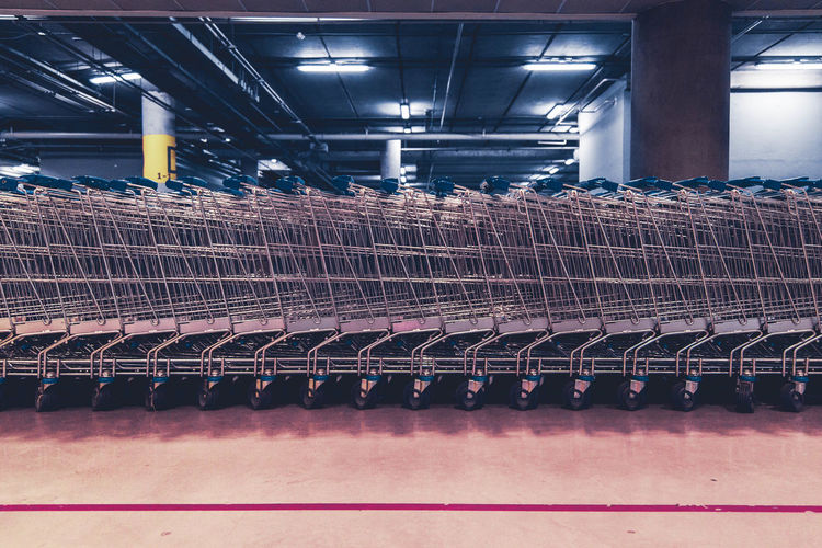 Shopping carts arranged at underground