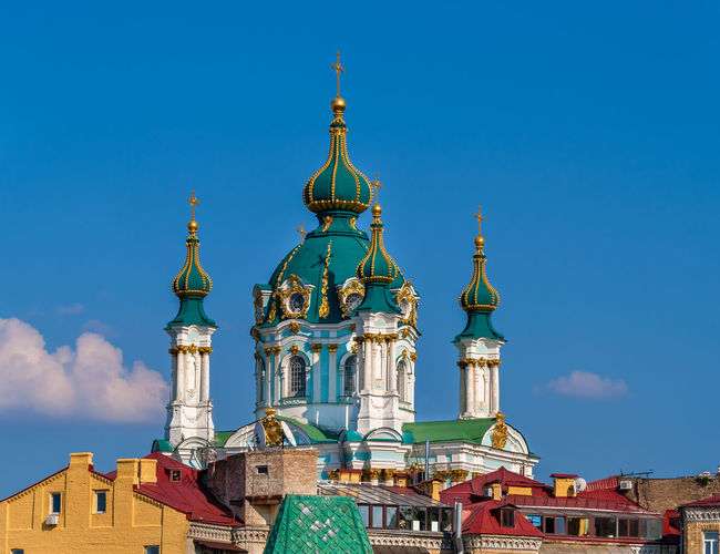 View of church in city against sky