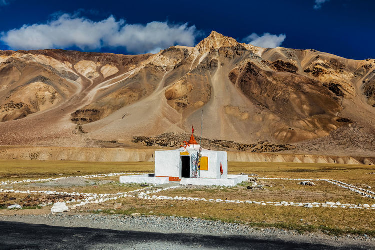 Small hindu temple in sarchu on manali-leh road to ladakh, india