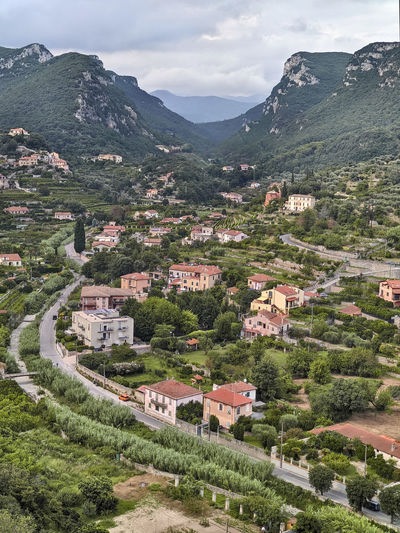 Landscape with countryside and mountains of liguria, in the area of finale ligure