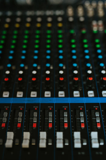 Full frame shot of sound mixer keyboard