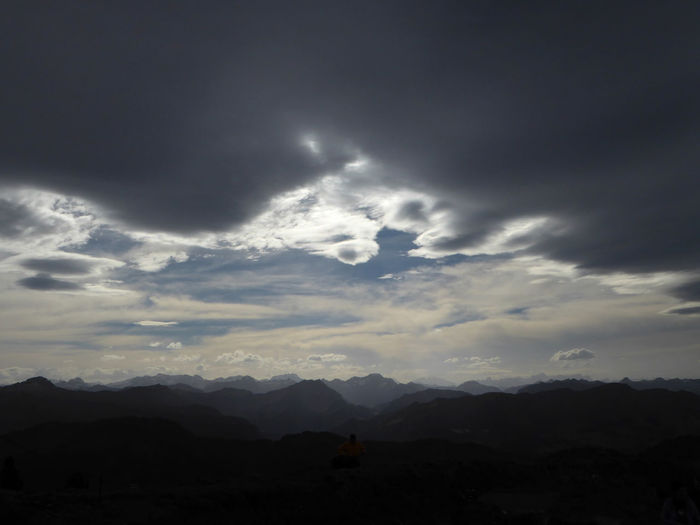 Scenic view of silhouette mountain against dramatic sky