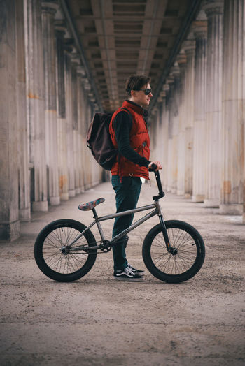 Man riding bicycle on street