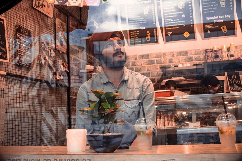 Man having food in restaurant