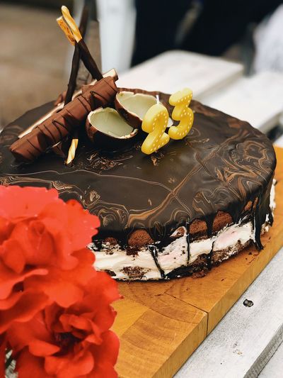 High angle view of cake on table