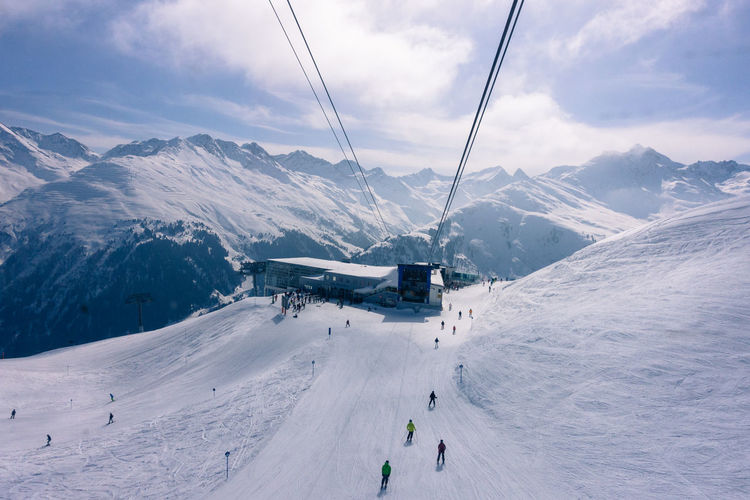 Scenic view of snow covered mountains