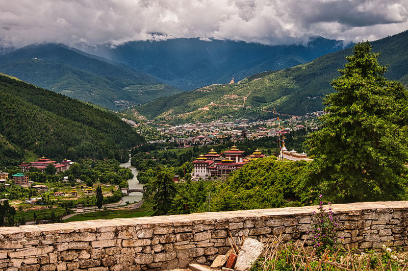 Panoramic view over thimphu valley, at dechen phodrang monastery in bhutan