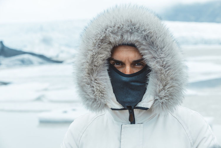 Man wearing warm clothing during winter