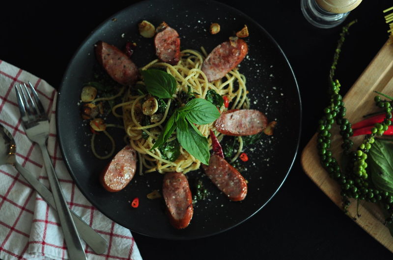 High angle view of food in plate