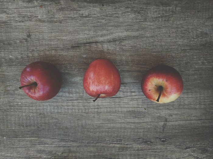 High angle view of apples on table