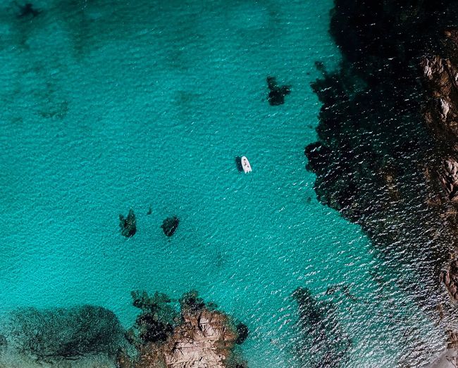 Drone shot of boat in sea