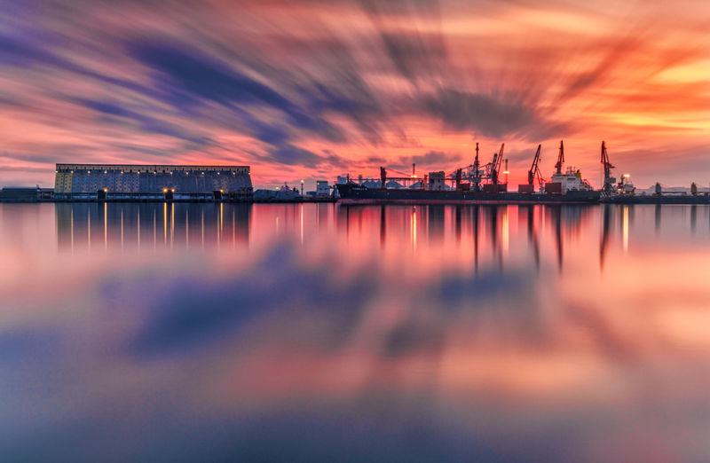 Sunset over the harbor, long exposure
