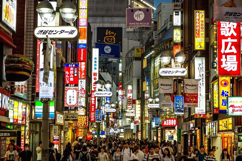 Crowd in city at night