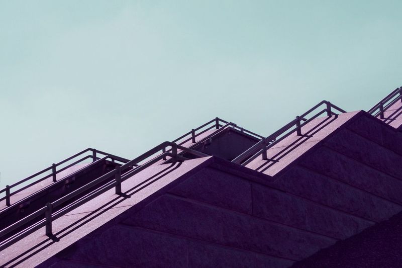 Stairs, 7/9/17 Staircase Steps And Staircases Railing Steps Architecture Stairs Built Structure Low Angle View No People Hand Rail Clear Sky Outdoors Day Minimalism Breathing Space