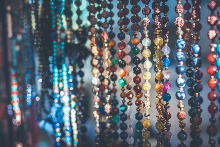 Close-up of bead necklace for sale at market