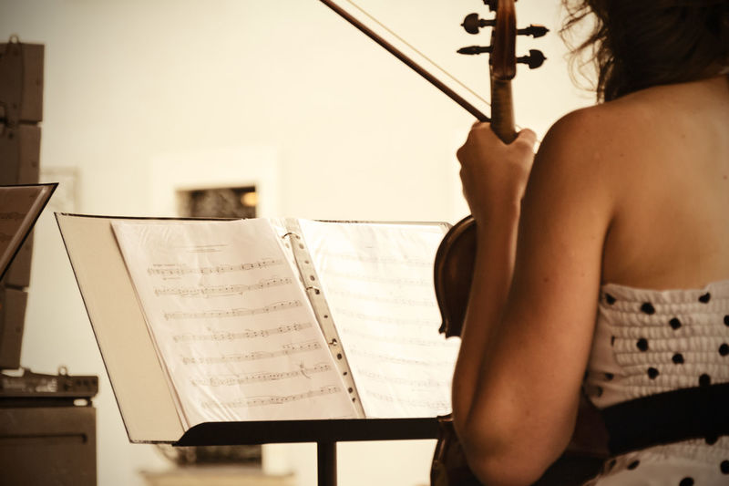 Rear view of female musician
