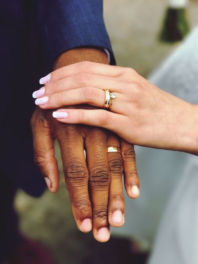 Cropped image of couple with wedding rings