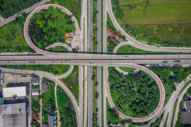 High angle view of ring road and interchange connecting the city 