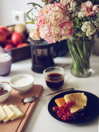 Close-up of fruits in plate on table