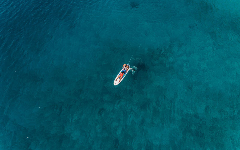 High angle view of woman in sea
