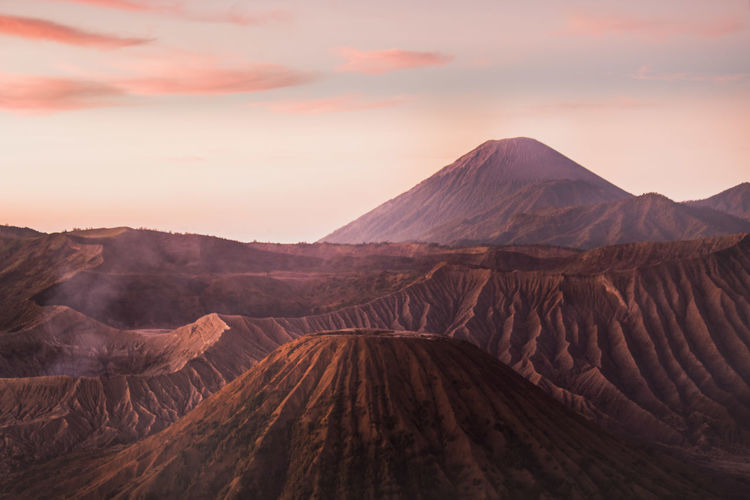Scenic view of mount bromo range at sunrise with high angle shot