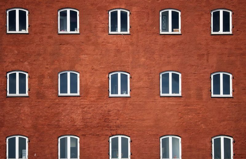 Full frame shot of windows in a row on building