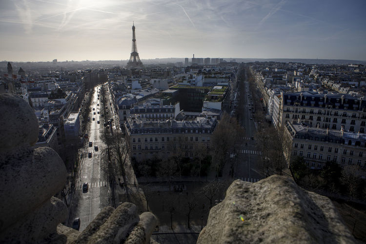 The eiffel tower seen from the top of the arc du triomphe, paris