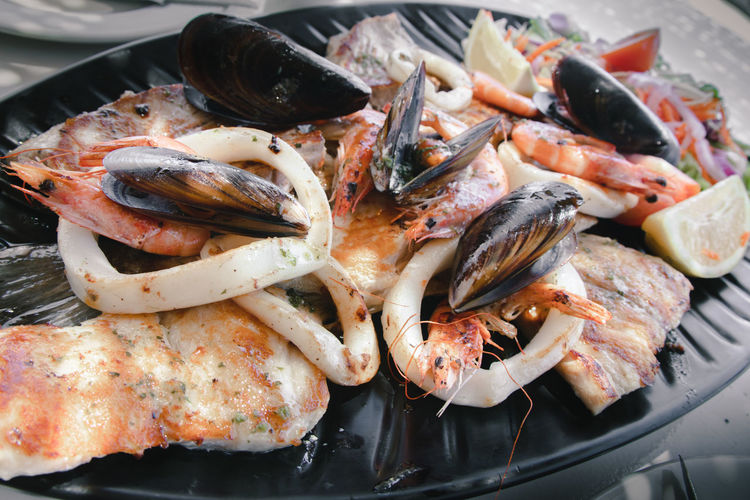 High angle view of seafood in plate