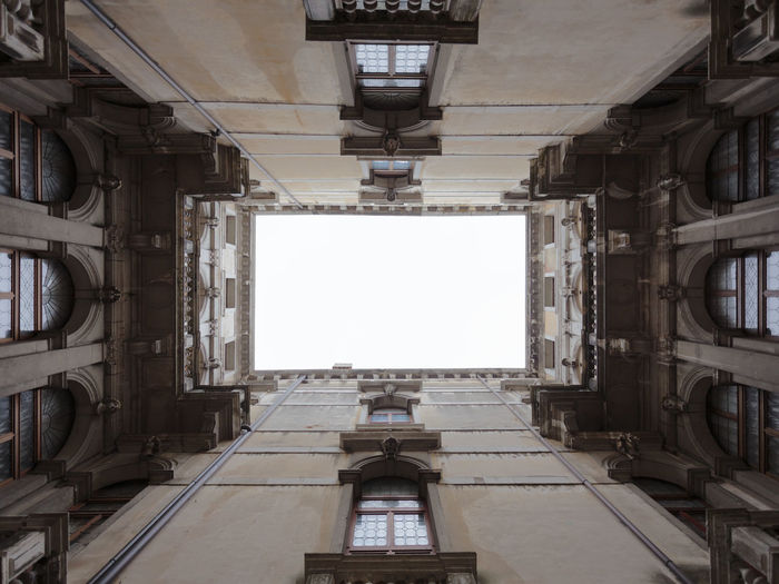 Directly below shot of buildings against sky