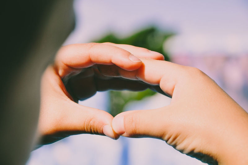 Cropped image of person forming circle with hands