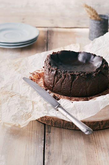 Chocolate basque burnt cheesecake ready to serve