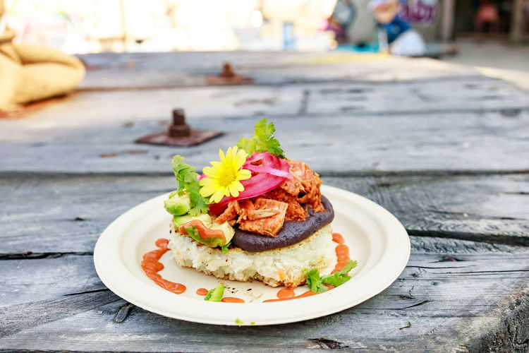 Close-up of food in plate on table