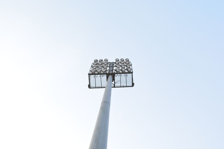 Low angle view of basketball hoop against clear sky