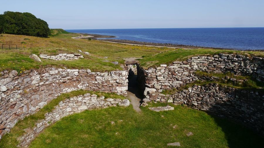Scenic view to ruins of broch, scotland carn liath