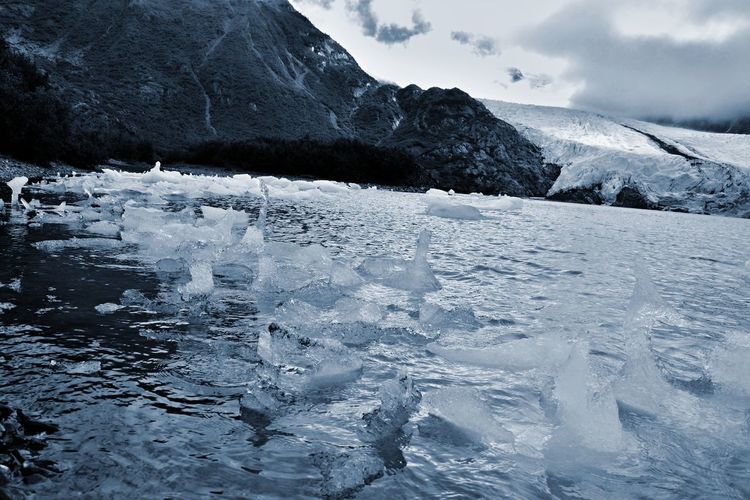 Ice floating on lake during winter