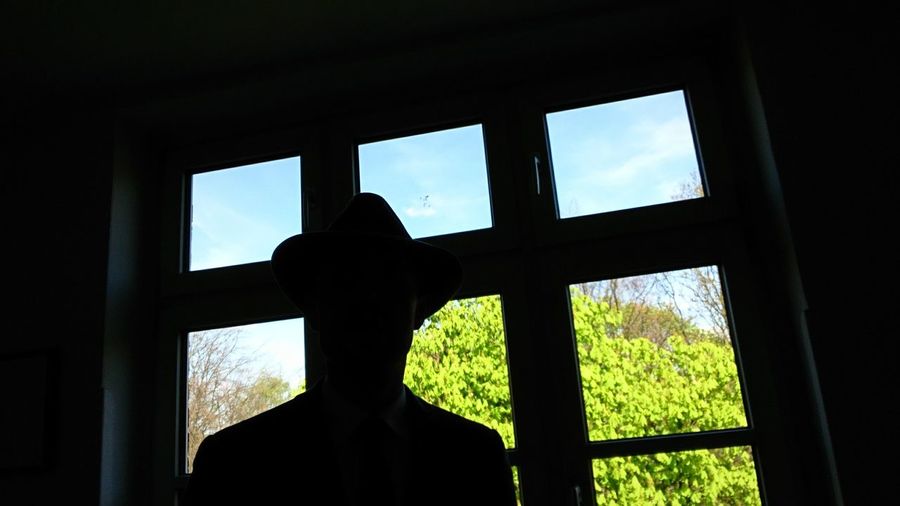 Close-up of silhouette person against window