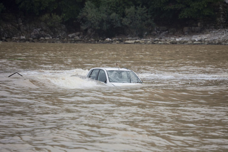 Car submerged in flood