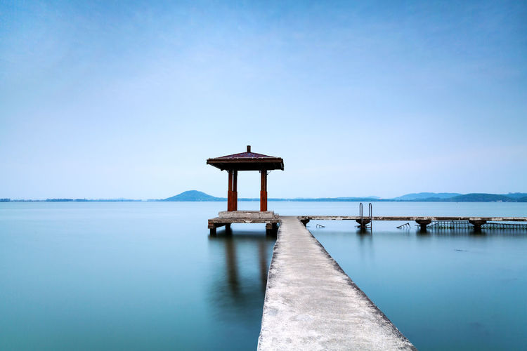 Scenic view of calm sea against blue sky
