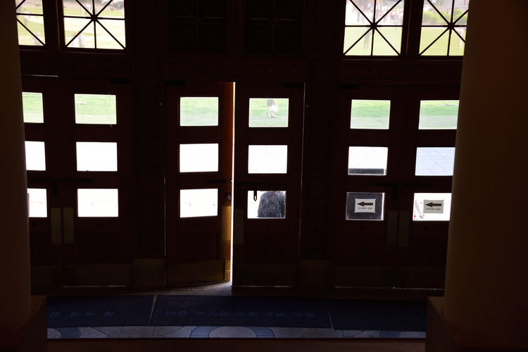Building seen through glass window