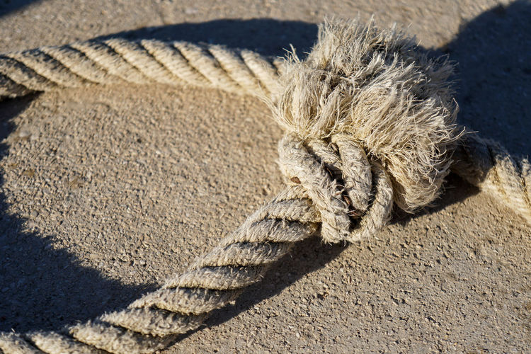 High angle view of rope tied up