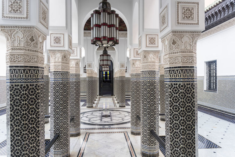 Architectural details of interior of a riad in marrakesh