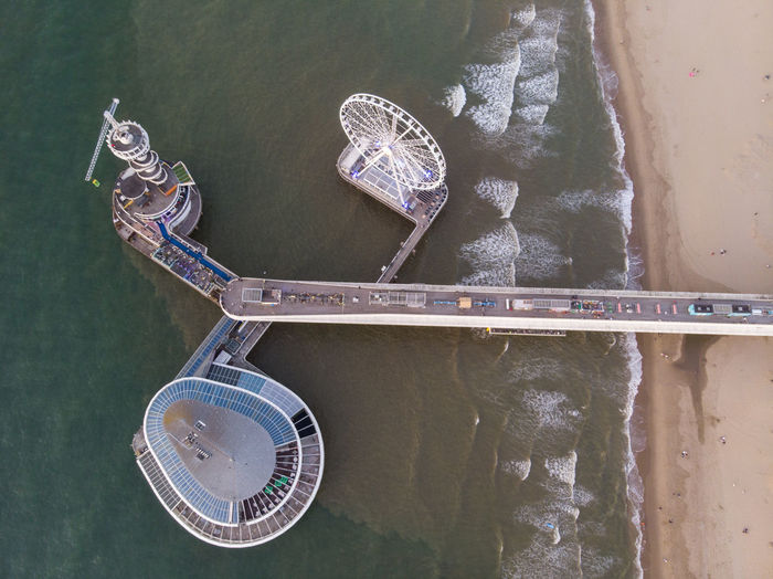 Sheveningen pier from above, at spring time in north holland, netherlands